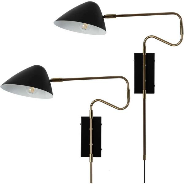 Set von 2 schwarzen Schwangarmwandlampen mit Ein/Aus -Schalter - Modernes Plug -in -Design für Schlafzimmer oder Wohnzimmer - stilvolle und funktionale Beleuchtungslösung