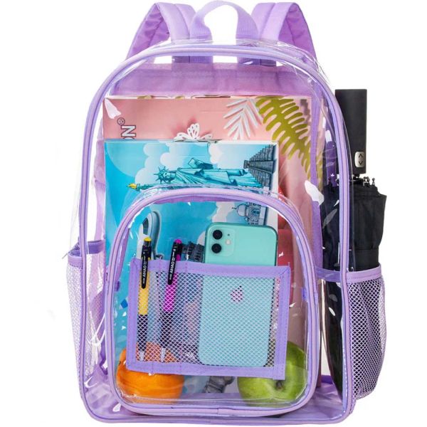 Rucksäcke klarer Rucksack, Hochleistungs -Transparent -Buchbag, durch die PVC -Schultasche für Frauen Männer lila sehen