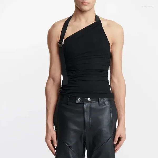 Herren-Tanktops Personalisierter Hosenträger schafft ausgehöhlte Strickweste elastischer schlanker sitzender obere Nische T-Shirt Männer