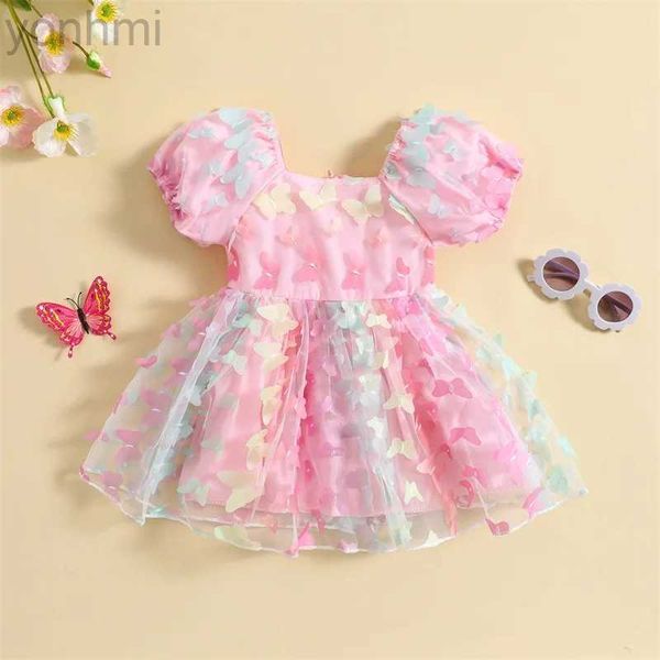 Mädchenkleider Kleinkind Baby Mädchen Prinzessin Schmetterlingsflügel Märchen ärmelloses Armband Falten A-Line Layered Tulle Tutu Kleider D240419