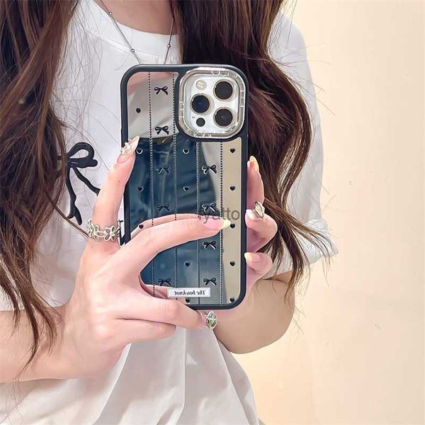 Casos de telefone celular Instagram Black Heart Heart Bow Adequado para iPhone 14 PROMAX 13 CASE Telefone 12 espelho 15 fêmea H240419