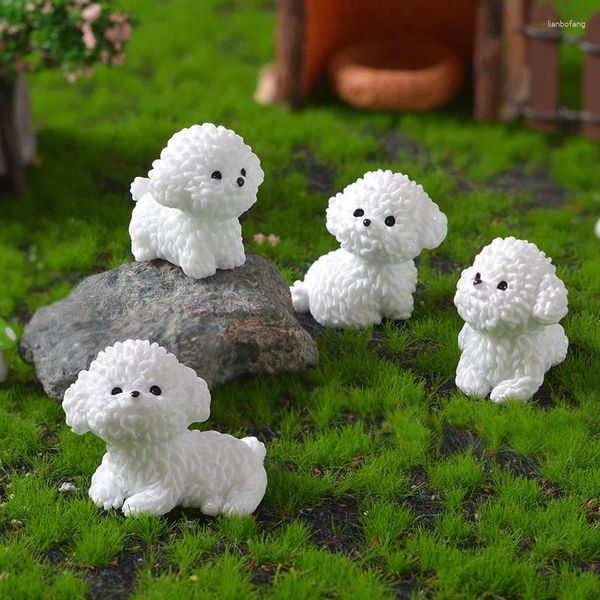 Dekorative Figuren Miniaturen süßer Hund Weißer Bichon Frise Micro Landschaft Ornamente für Wohnkerndekoration Raum Schreibtisch Zubehör