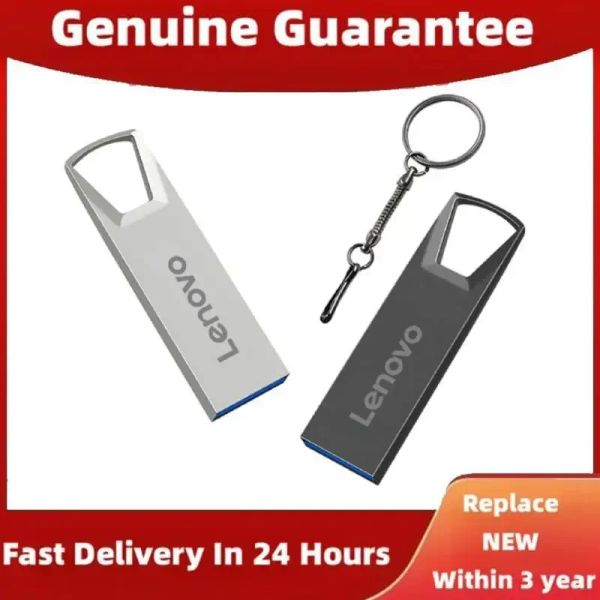 Gabinete lenovo usb flash drives 2tb 1tb mini metal de capacidade real de memória bastão de caneta transmissão de dados armazenamento de prata u adaptador de disco