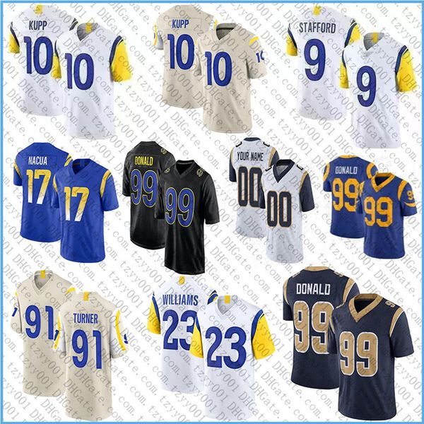 17 Puka Nacua 9 Matthew Stafford 10 Cooper Kupp Custom Football Jerseys Aaron Donald Kyren Williams Kobie Turner Tyler Higbee Bryken Hopkins Steve Avila Byron Young