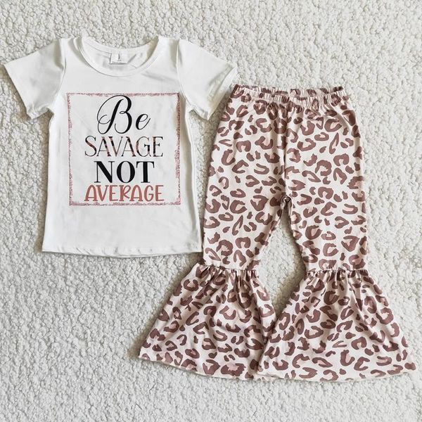 Set di abbigliamento Rts Toddler Girl Abibiti a manica corta Leopard Bell Bottom Outfit Boutique Set Kid Fashion NABINA BAMBINI GIORNI all'ingrosso