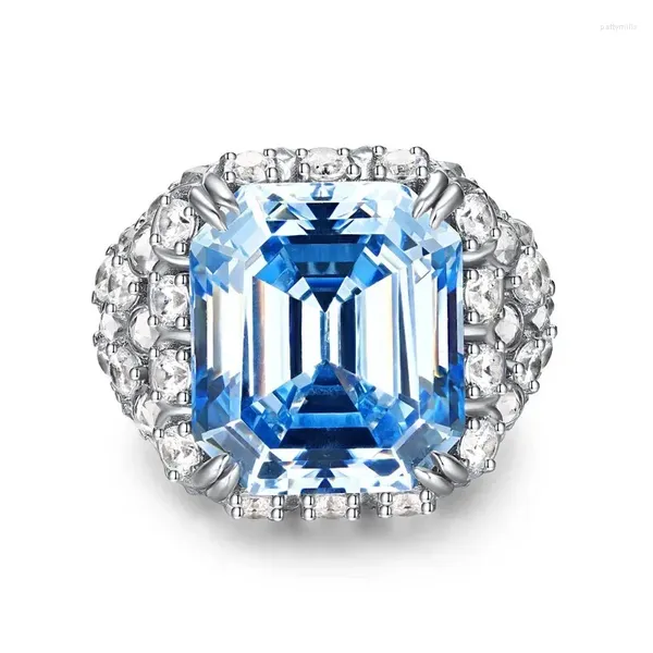 Кластерные кольца Zoca Luxury 925 Серебряное серебро для женщин Sea Blue Hight Carton CZ Gemstone Свадебная вечеринка подарки