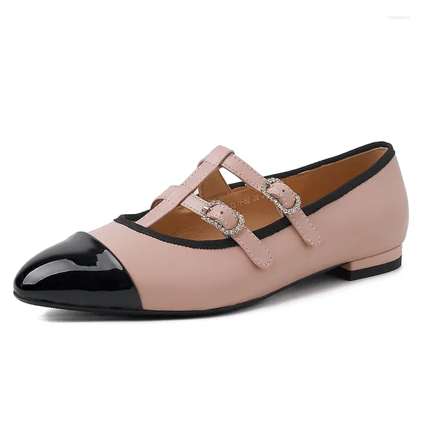 Scarpe casual Leehmzay taglia 34-39 Donne piatti vera in pelle con fibbia cristallina con tacchi bassi da lavoro per ufficio rosa primaverile abito da lavoro