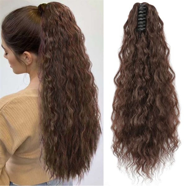 parrucche ricci umane parrucca coda di cavallo femmina capelli lunghi clip clip parrucche calde alla moda lunghi capelli ricci fibra parrucca alta coda di cavallo