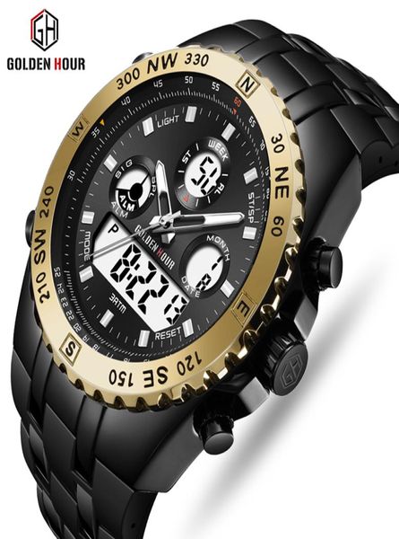 Reloj Goldenhour Männer Watch Quarzt Digital Watch Männer Dual Display Watch Man Arms Watches Luminöse männliche Uhr Relogio Maskulino5013052