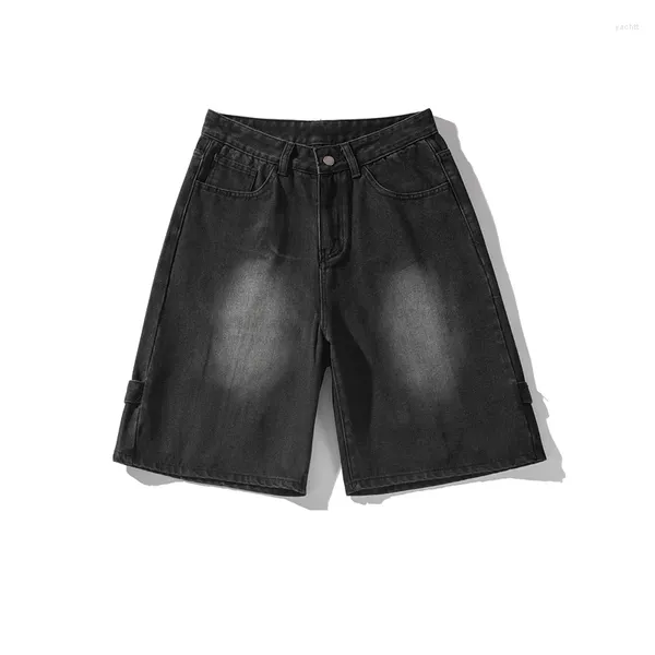 Jeans masculinos retro angustiados shorts jeans feminino zíper de rua de rua casual bolsis bolsos cawboy calças curtas de verão solto