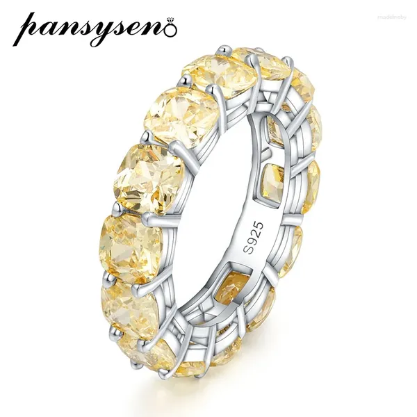 Ringos de cluster pansysen 18k Gold branco banhado 925 prata esterlina 5x5mm CUSCO CUTRINE CITRINA GEMOLOTEME