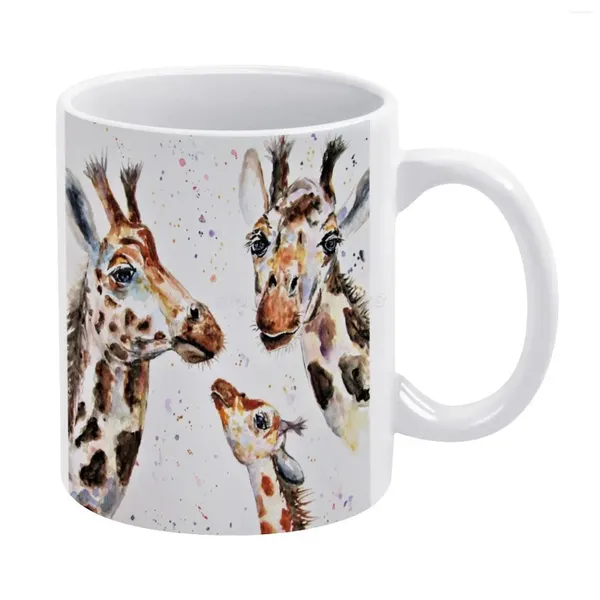 Tazze giraffe unità familiare tazza bianca 11 oz divertente caffè in ceramica/tè/cacao regalo unico amore zoo zoo animale bambino roo