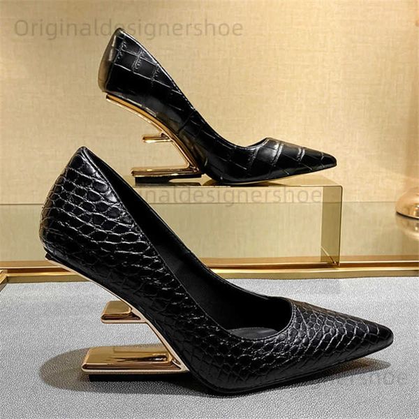 Sandalen Schwarze Alligator Frauen Pumpen spitze Zehen High Heels Ladies Brief Strange Ferse Keile Prom Hochzeitskleid Valentine Schuhe weiß T240416