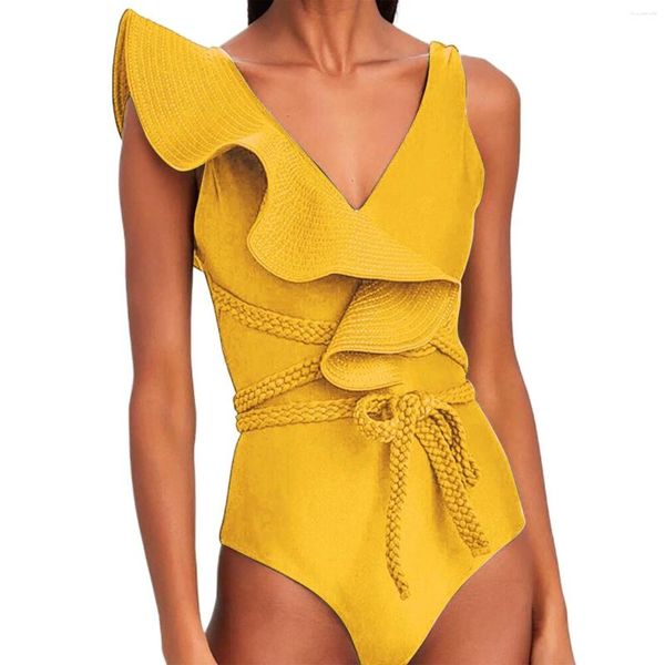 Costumi da bagno femminile femminile da bagno in linea di colore a colore solido con bikini in pizzo intrecciato intrecciato intrecciato