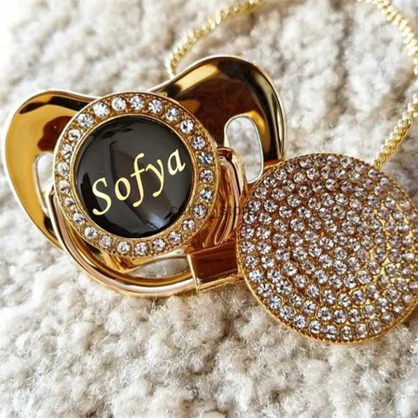 Schnuller# miyocar personalisiert jeder Name kann Gold Bling Schnuller schwarz machen und Bling Paifier Clip BPA Free Dummy Bling einzigartig PPC-BL2403