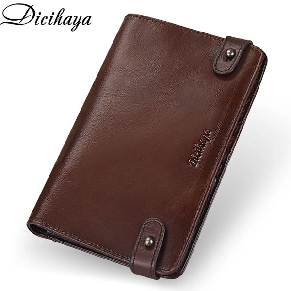 Carteiras dicihaya designer masculina carteira de couro bifold longa carteira hasp hasp vintage masculino bolsa de bolsa de bolsa multifuncional Cartão multifuncional