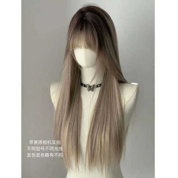 Человеческий вьющий парики полная голова покровоя женская градиент длинные прямые волосы азиатские градиент -точечный краситель