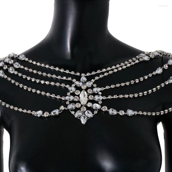 Correntes camadas largas europeias colar de ombro colar diamantes blings vestido de noiva decoração de jóias de luxo mulheres