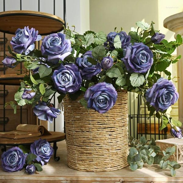 Dekorative Blumen 80 cm 3 Köpfe gedruckt Rose Künstliche Blume Französisch Hochzeit Home Dekoration gefälschte Ornament Innenräume