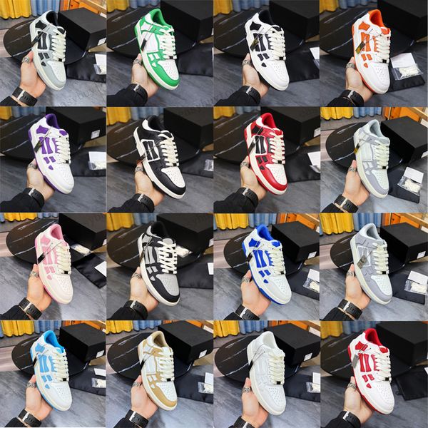 Designer Bones Schuh Männer Frauen Skel Low Schuhe Hi echtes Leder Luxus Skelett Blau rot weiß schwarz grün grau braun Paar Freizeiten Damen Sportschuh Sneaker