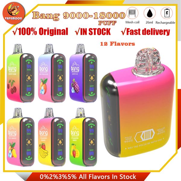 Оригинальная ракета Bang Rocket 18000 Puff Orsosable Vape Box Kit Dual Mode 9000 18000 Puffs Перезаряжаемая сетчатая катушка электронные сигареты 0% 2% 3% 5% Vaper 12 вкуса Bang King 9k до 18K