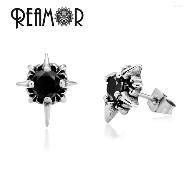 Orecchini per borchie REAMOR Cross Cross Black Zirconia for Women Men Flower Luxury Flower Cz Piercing Gioielli 1 coppia