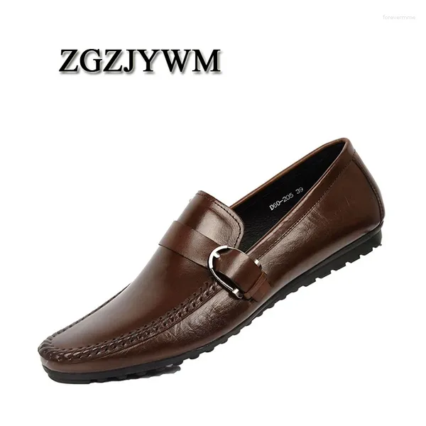 Vestido tênis zgzjywm marca mocassins masculino de couro genuíno casual respirável preguiçoso hasp mass de roupas comerciais