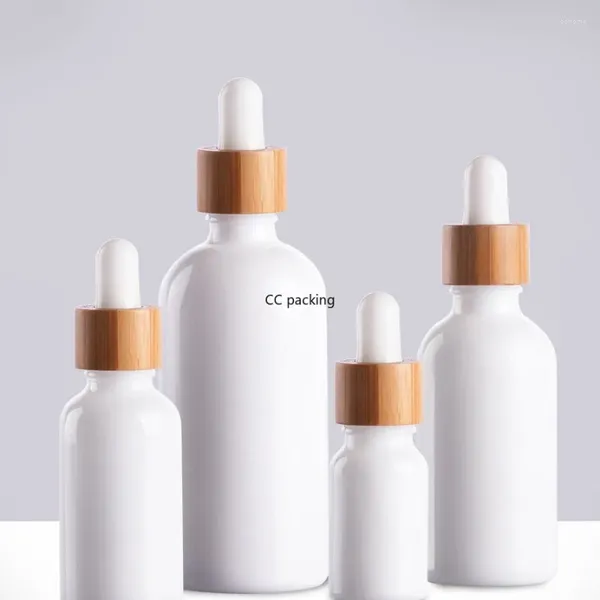 Speicherflaschen recycelte Bambus -Tops Bartöl 15 ml 30 ml 50 ml 100 ml weiße Porzellan Essentielle Glas -Tropfen -Glas -Flasche mit Goldkappe