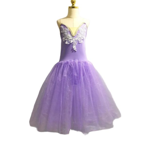 Trajes de vestido de tutus de balé roxo fantasia adulta dança moderna véu comprido garota fofo 240411