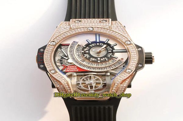 Versione 45mm 1120 18K Diamond in oro rosa Iced Out Bezel Japan Miyota MENS MECCANICA MENS ORGGIO Custodia in acciaio Sport in gomma W5991446