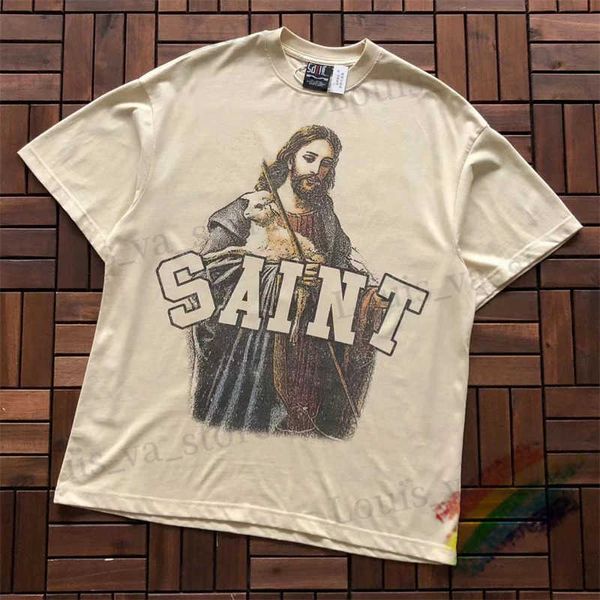 Camisetas masculinas Jesus Saint Michael T Men Mulheres T-shirt Limite de tamanho grande Tops Vintage SLVE SLVE T240419