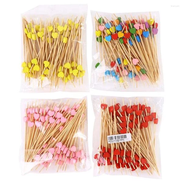 Forks 100pcs 12 cm Einwegbambus -Obststangen Salat Snack Gabel Cocktail Dekoration Kuchen Buffet Zahnstocher Hochzeitsgeschirr Geschirr