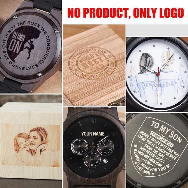 Relógios de pulso Taxa de serviço personalizada Taxa de serviço gravado Laser esculpido logotipo da marca para Wood Bamboo Watches Box Wooden Customized Gifts exclusivos