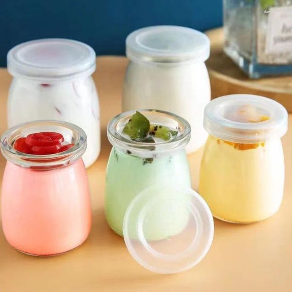 Lagerflaschen Joghurt Pudding Glas Jar Mini Mousse Trinkflasche mit Deckel mit hoher temperaturbeständigem hausgemachtem Jäglichkeitsmilchbehälter mit Deckel