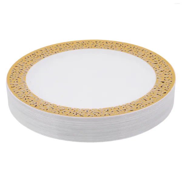 Platten goldener Einweg -Plastik -Plastik -Lace -Design Hochzeitsfeier Spitzensalat/Dessert 25pack -7,5 Zoll