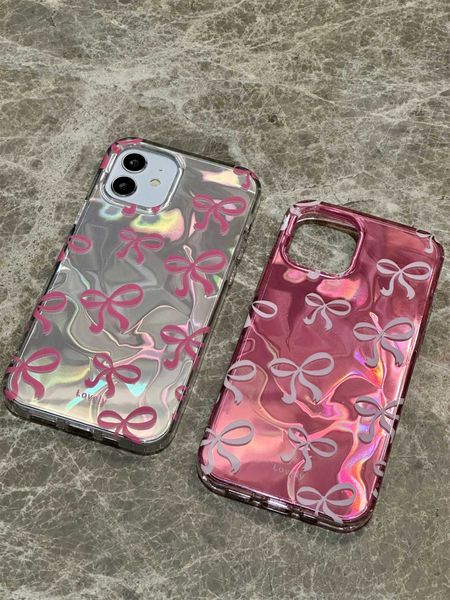 Mobiltelefonhüllen Ins Korea Einfache Luxus Laserwasser Ripple Bow Hülle für iPhone 11 12 13 14 15 Pro Max Schockdcover Abdeckung Mode Mädchen Soft J240418