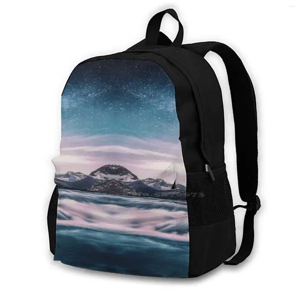 Backpack Mountain Sob Starry Sky Mackpacks Para Escola Adolescentes Meninas Bolsas de Viagem Paisagem Natureza ao ar livre