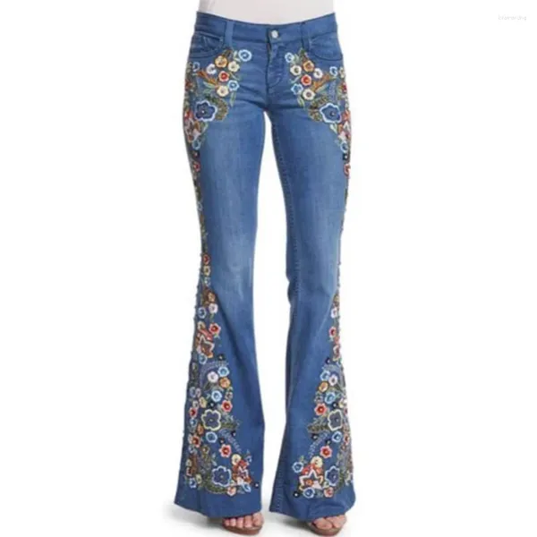 Frauen Jeans 2024 Herbst -Denimhose mittlere Taille gestickte Damen schlank elastisch