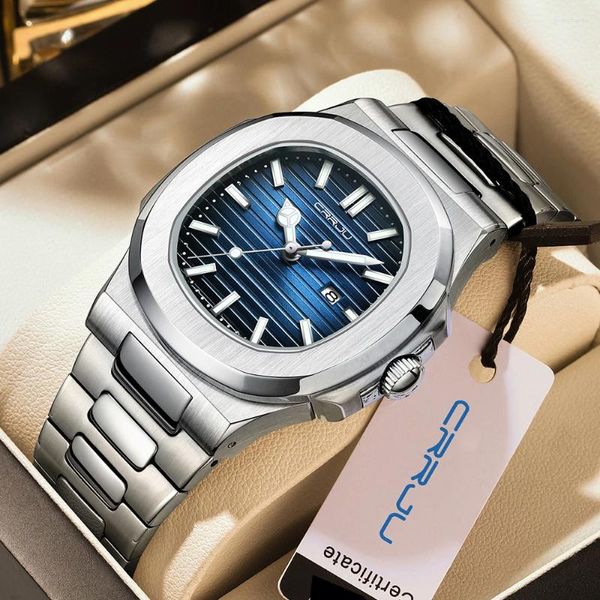 Нарученные часы Crrju 2024 Мужчины Смотреть из нержавеющей стали Band Date Mens Clock Business Mal