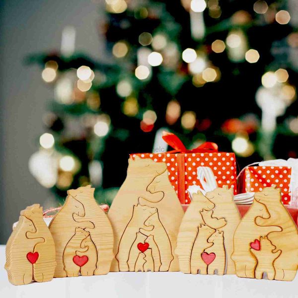Puzzle 3D Bear Family Wooden Puzzle Incisione gratuita per scrivania personalizzata Disk Nome Famiglia Nome Scultura Regali di compleanno di Natale Decorazione 240419