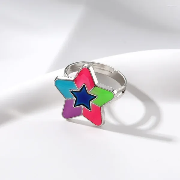 Rings de cluster Adorável anel de estrela do coração de borboleta colorida para mulheres charme fofo doce estética y2k acessórios coreanos jóias de moda