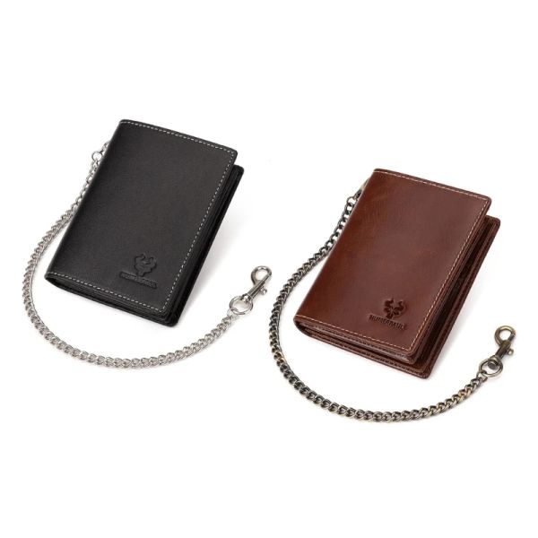 Portafogli uomini vintage corto portafoglio con catena anti -furto RFID bloccante Slim Credit Card Card Torta