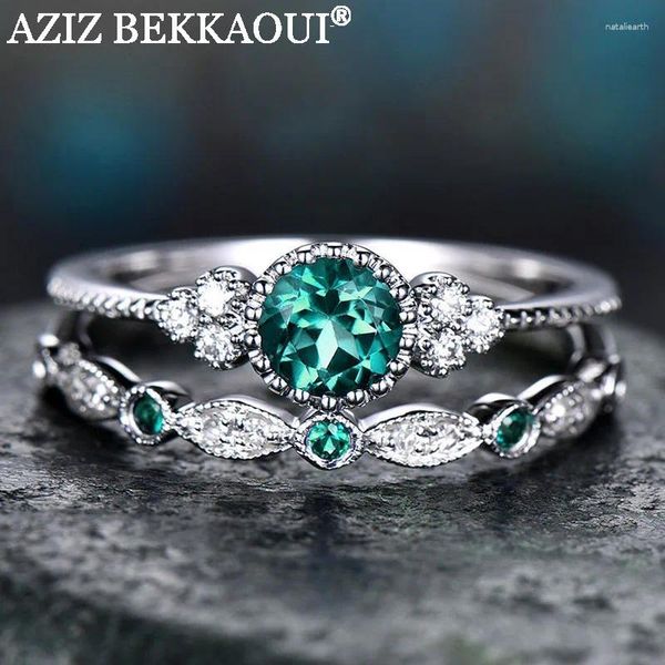 Com pedras laterais Aziz Bekkaoui Vintage Green Stone Crystal Wedding Ring for Women Classical Engagement Anéis promessa Jóias