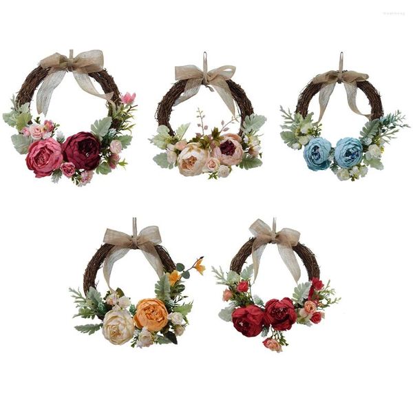 Fiori decorativi porta ghirlanda fiore artificiale simulazione rattan peonies garland piante finte pendenti appesi rotonde champagne