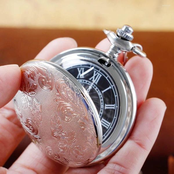 Pocket Watches Retro Women's Simple Watch All Silver Acrlic Mirror Quartz Com Chain Colar Gifts Gifts