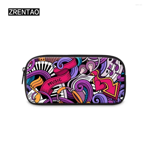 Bolsas de cosméticos ZRantao 3D Musical Print Kid Saco de Lápis Pen Case Supplies Escola de Poliéster Com Zíper Mulheres Casual Bolsa de Maquiagem