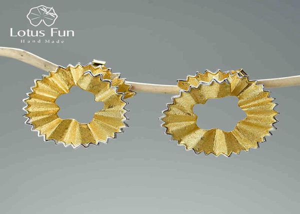 Lotus Fun Creative Creative Shavings Design Orecchini per borchie REALE 925 Sterling Silver 18K Orecchini in oro per donne Regali pregiudizi 2109926133