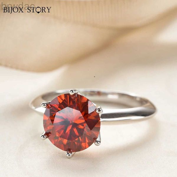 Anello di solitario anello moissanite rosso 1 ct 6,5 mm con certificato GRA PASS Diamond Test 100% S925 Silver Girl Jewelry Anniversary Gift D240419