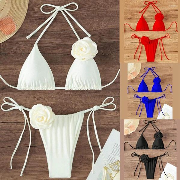 Frauen Badebekleidung sexy Bikini Set Frauen Badeanzug 2024 Schwarzweiß 3D Blumendruck Micro Bikinis Brasilianisch Ausschnitt Strand Badeanzug Tanga