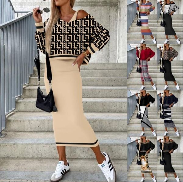 Designer abito da due pezzi Donne geometrico Maglietta a maniche corte casual e set di gonne pieghettate